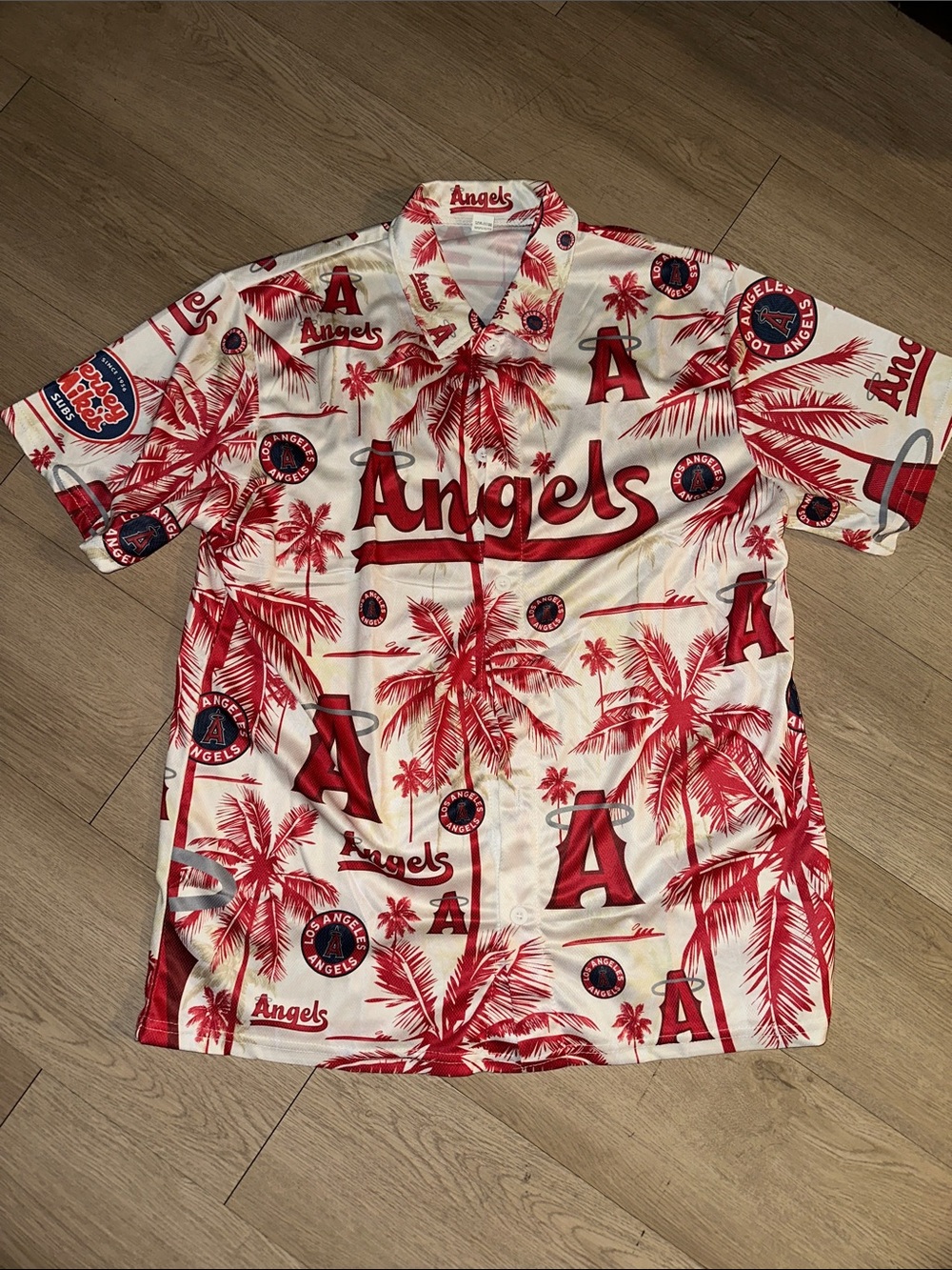 Angels White and Red Palm-Print Button Front Shirt